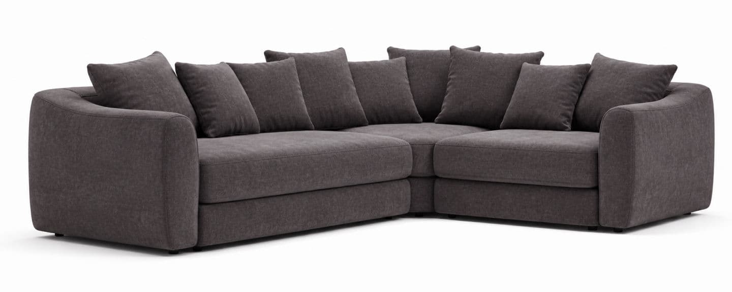 Sofa tapicerowana tkaniną o ciemnej fakturze