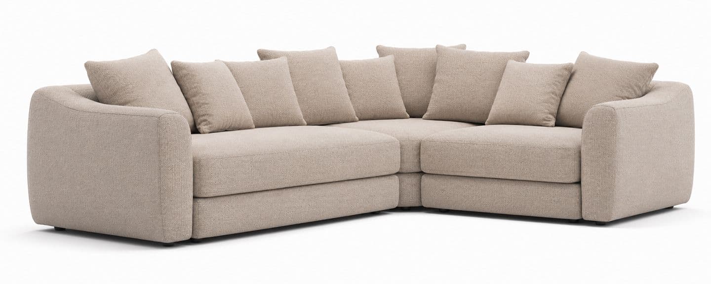 Sofa tapicerowana tkaniną o jasnej fakturze